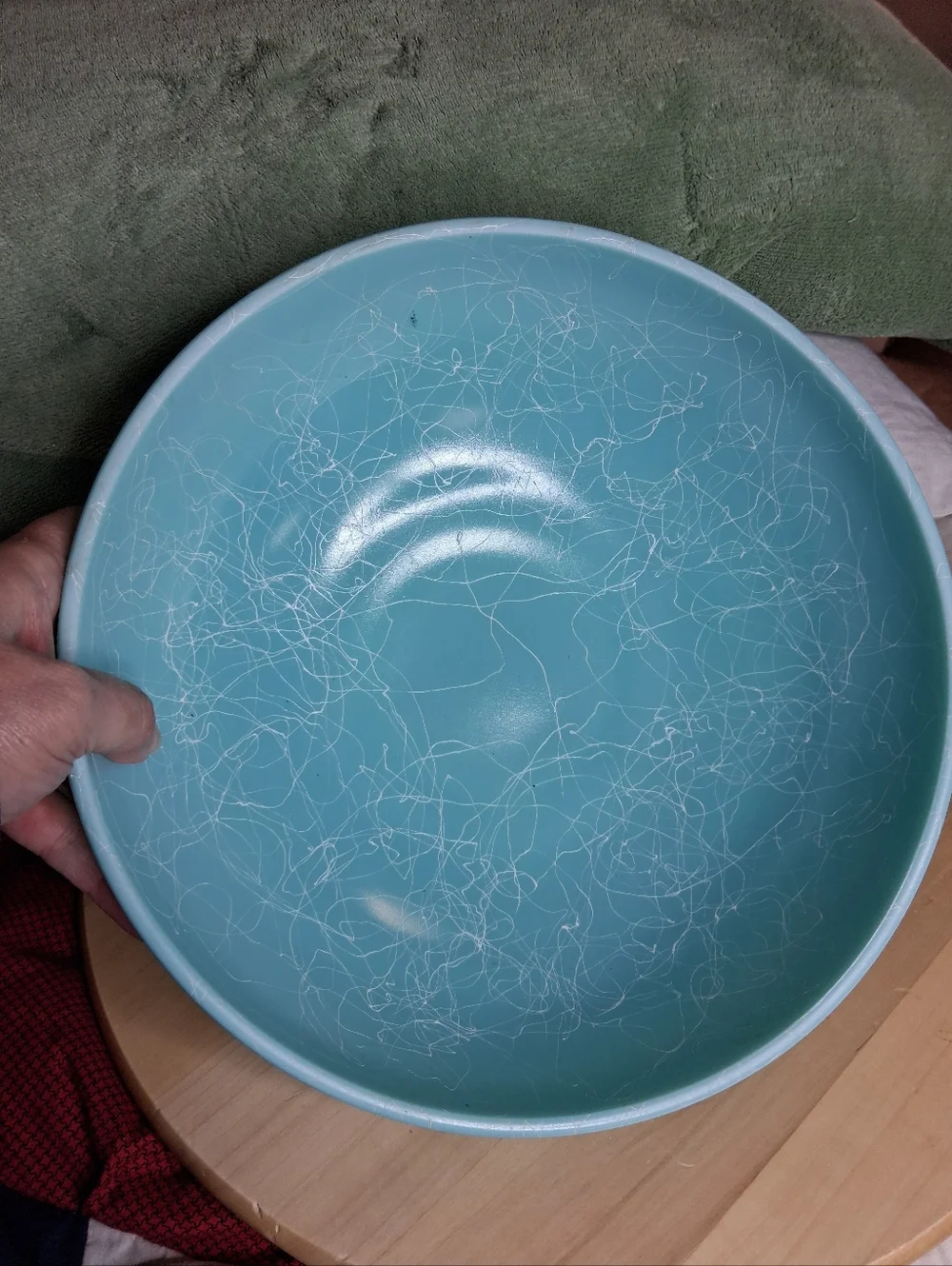 Vintage Hazel Atlas Drizzle Spaghetti String Aqua Blue Mixing Bowl Glossy Finish